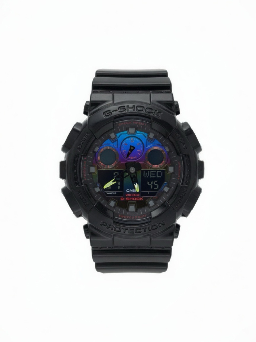 G-Shock Black Resin Watch with Iridescent Blue-Purple Dial